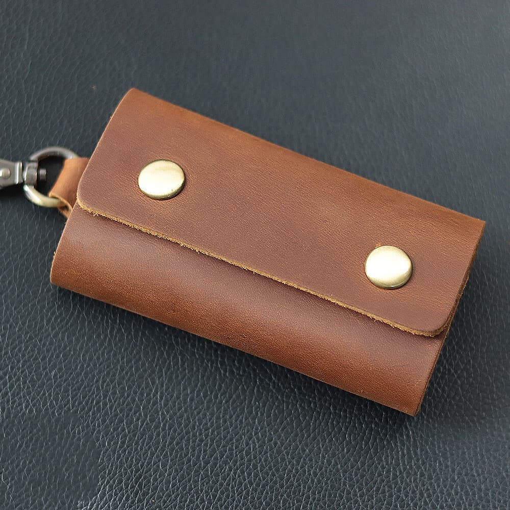 LEATHER Car Key Chain Ring Keys Holder Pouch Case Wallet Organizer Bag Brown NEW 6