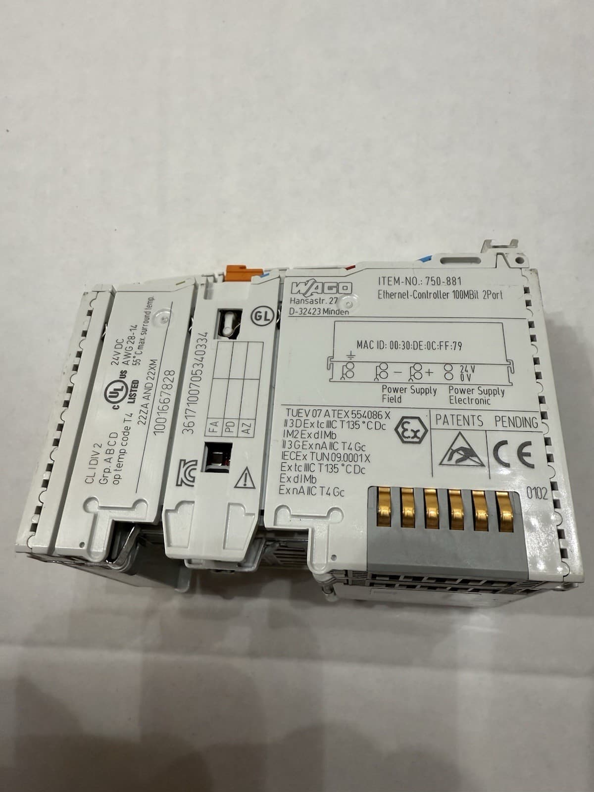  WAGO 750-881 PLC - ETHERNET Programmable Fieldbus Controller 32-bit CPU USED 4