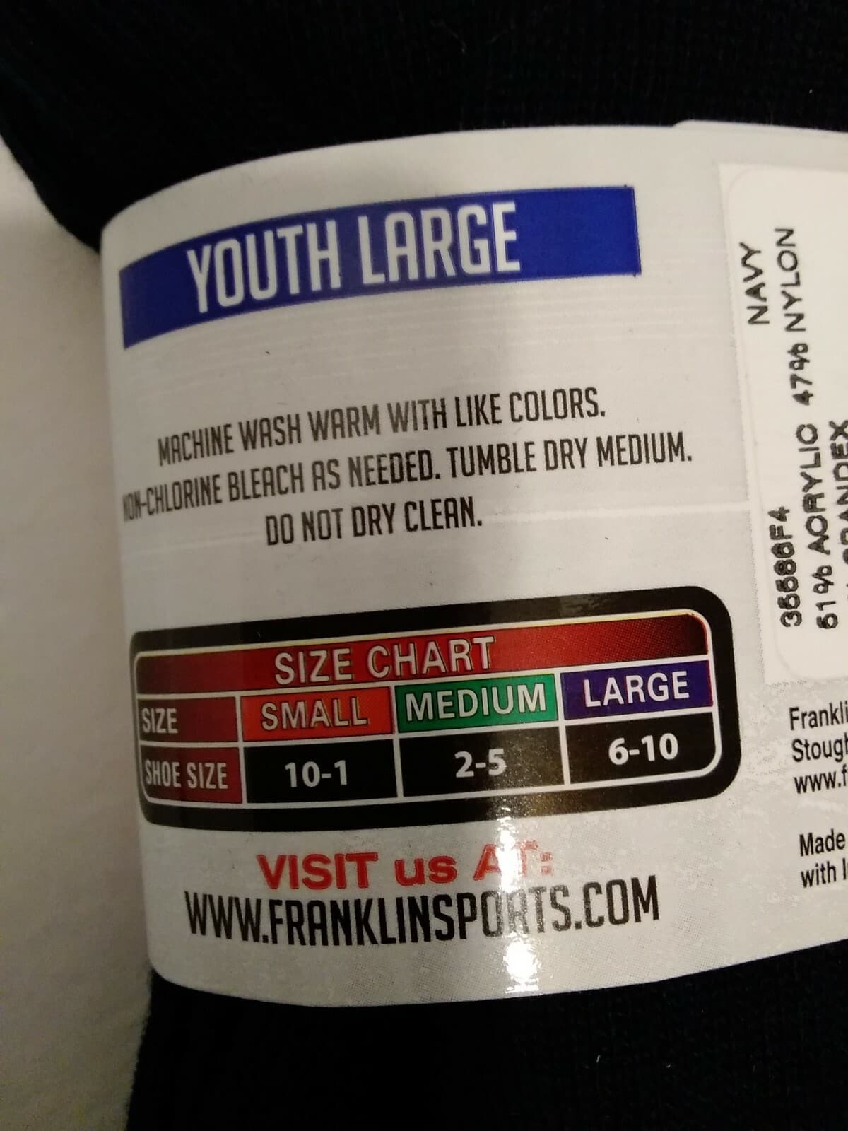 Franklin Youth Medium Baseball Socks Navy Shoe Size 6-10 Large 6