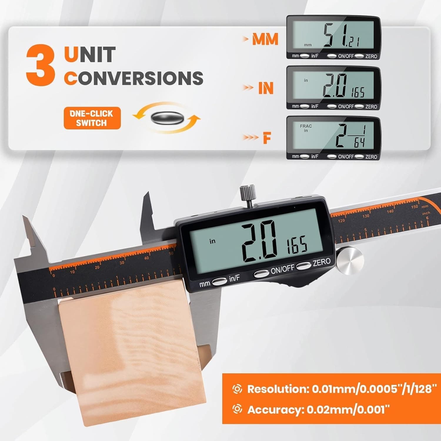 Digital Caliper, Rechargeable Calipers with Large LCD Screen, Stainless Steel... 4
