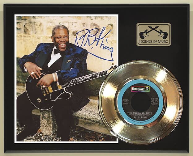 BB King "The Thrill Is Gone" Reproduction Signed Record Display Wood Plaque