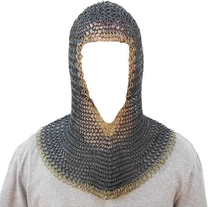 Medieval Warrior Chainmail Two Tone Coif Armor, Black and Gold 18.75 Inches 3