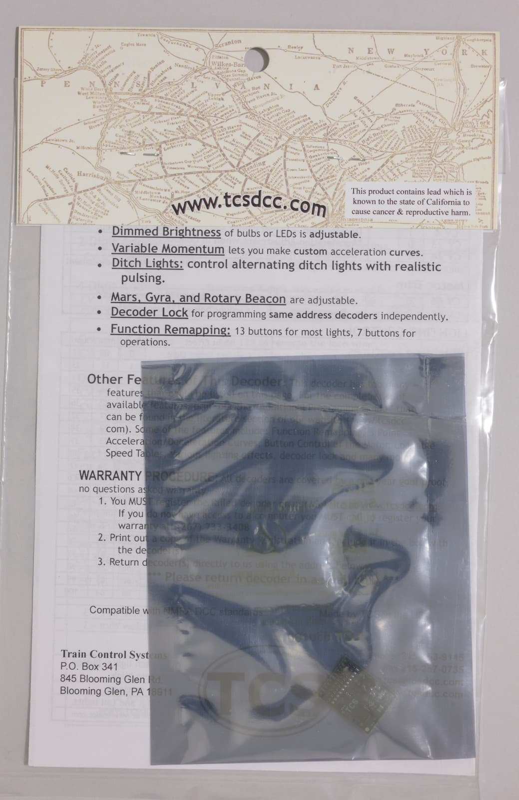 Train Control Systems TCS HO #1674 EU821 - MTC 21-Pin DCC Decoder - New 4