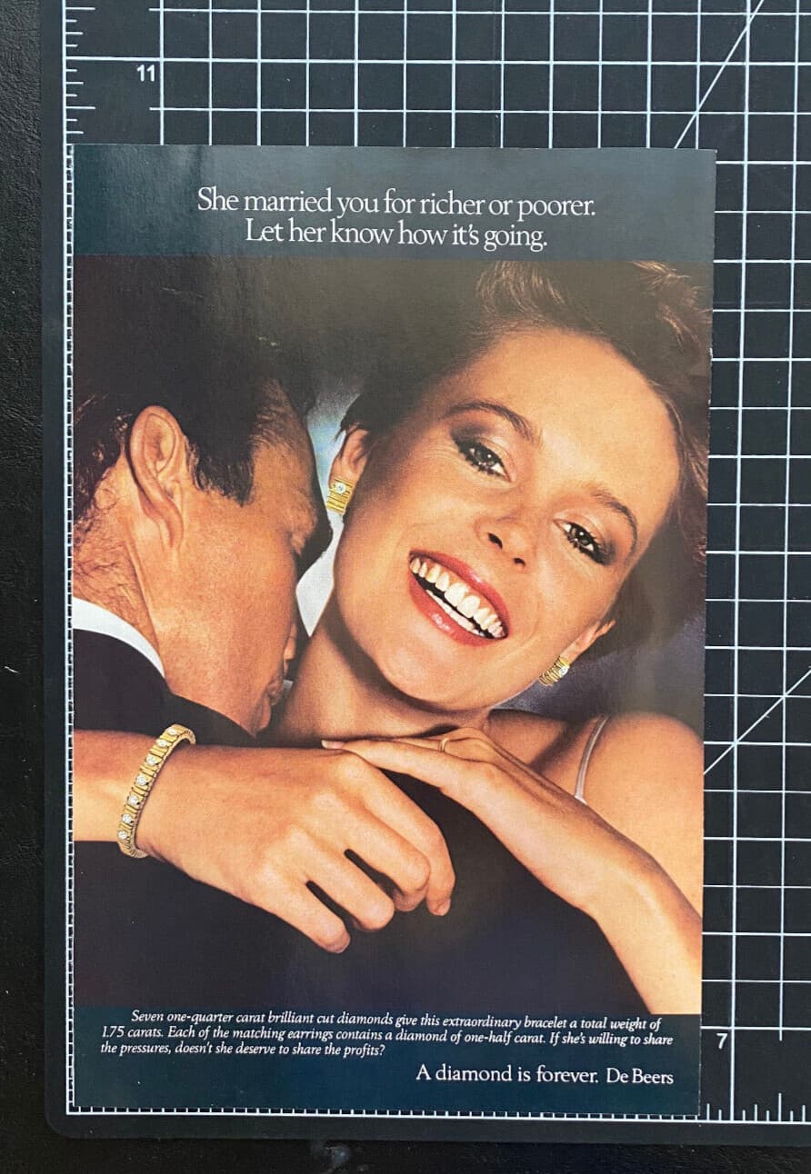 DeBeers Diamonds Richer or Poorer Happy Couple Bracelet Vintage Print Ad 1983 3