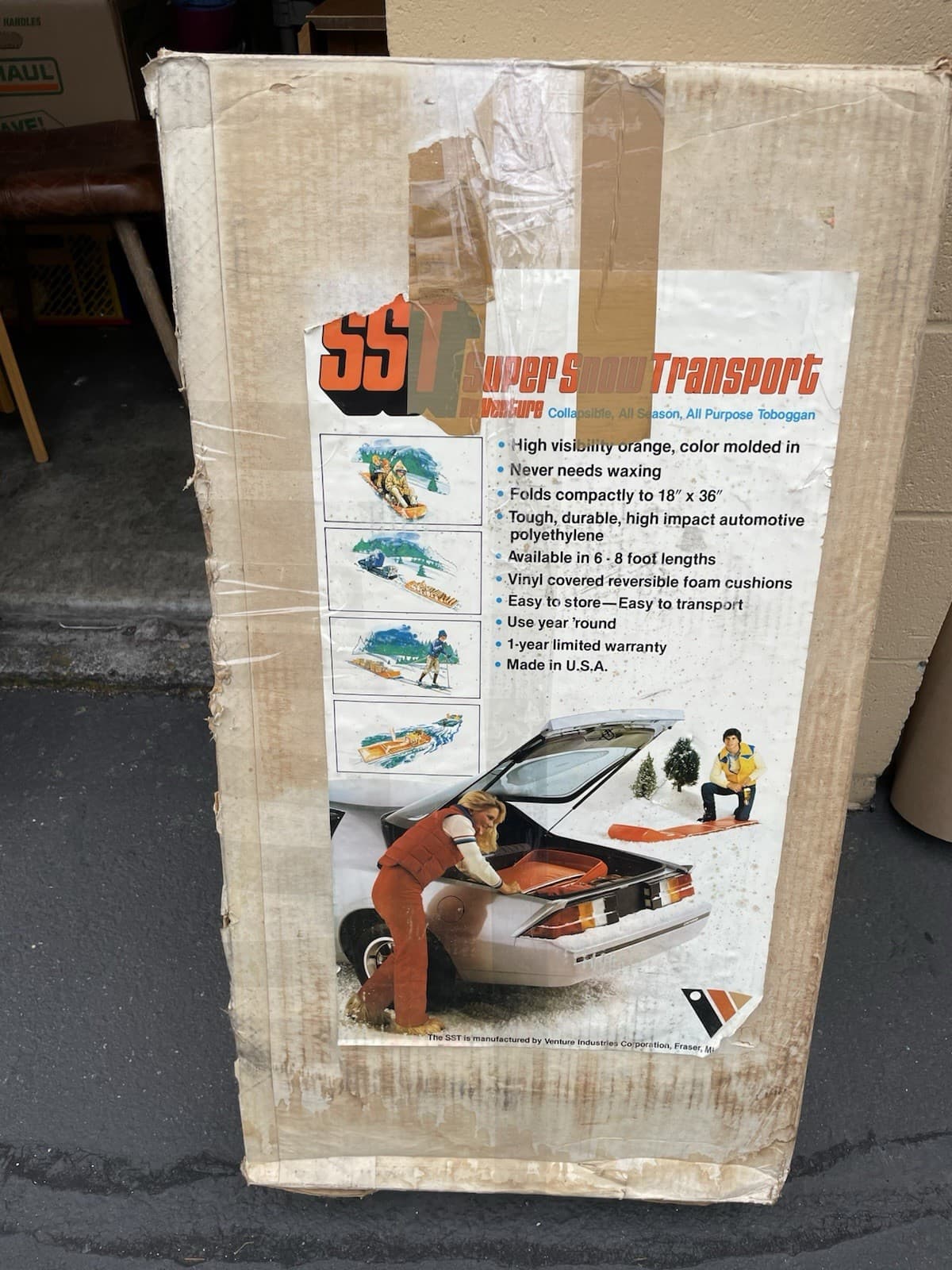 Vintage Orange Plastic Toboggan Snow Sled USA Made by Meadowbrook SST 1970s Nib 6