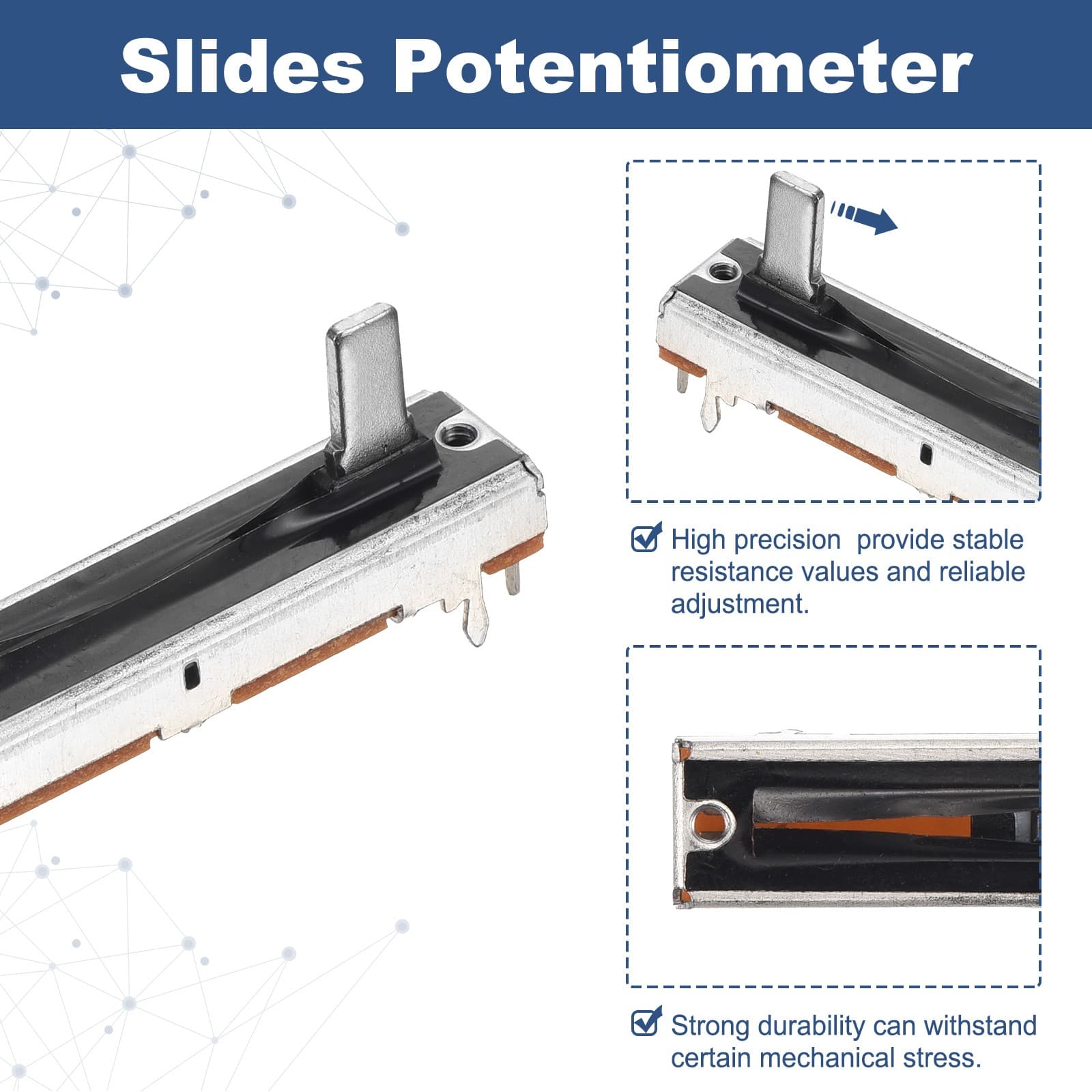 2Pcs Straight Single Linear Slide Potentiometer B10K 45mm(L) 30mm Travel 4