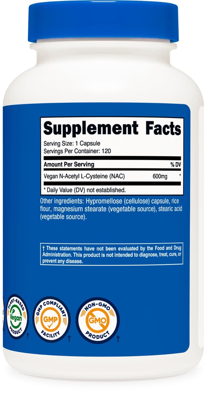 Nutricost N-Acetyl L-Cysteine (NAC) 600mg, 120 Vegan Capsules - Non-GMO 5