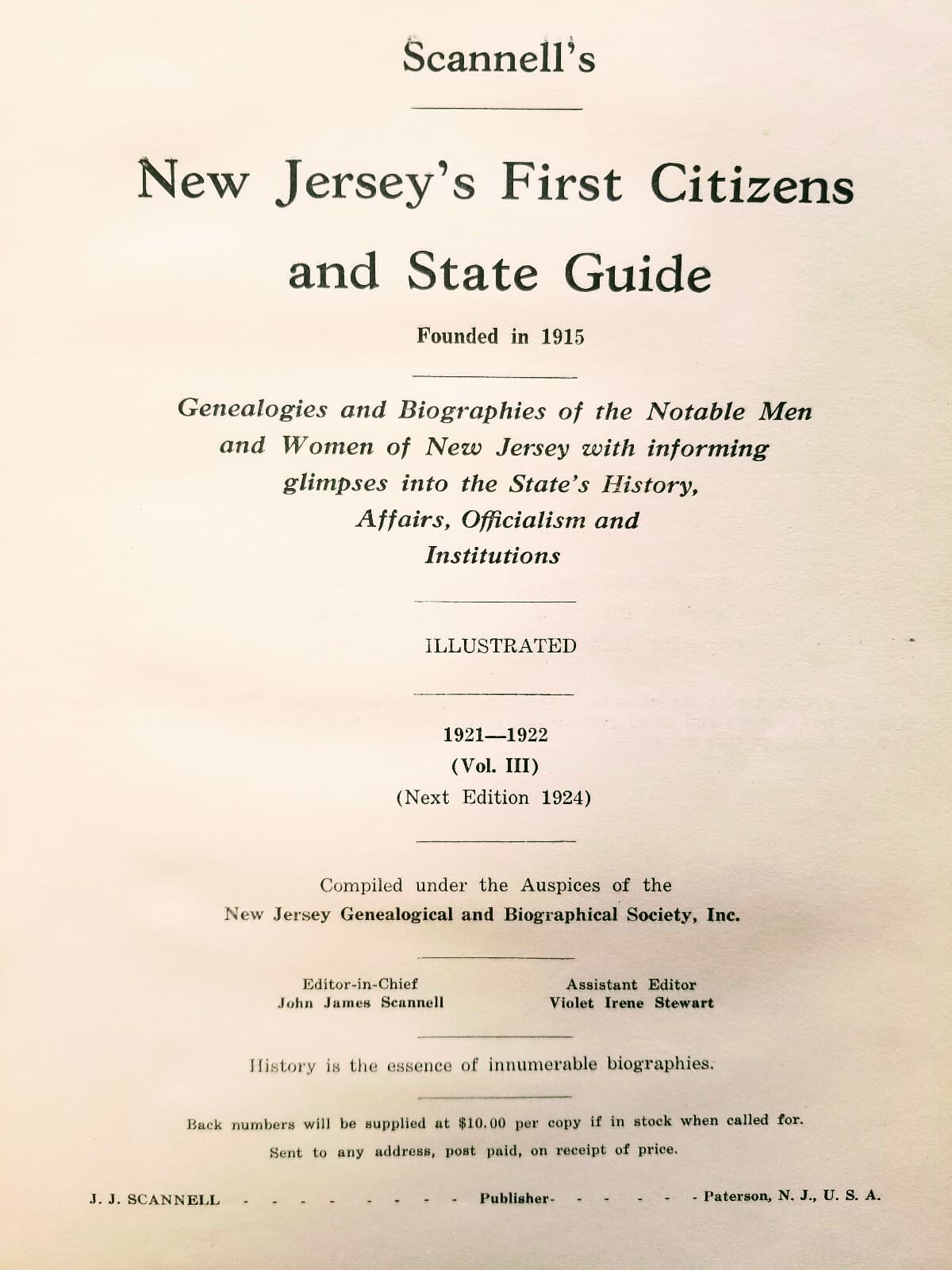WADE HILL ADAMS 1923 New Jersey First Citizens Steel-Plate Engraving Portrait 5