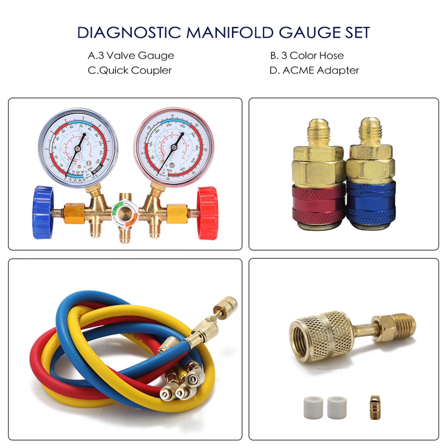 AC Manifold Gauge Set 3-Way for R-134A R-22 R-410A Refrigeration Charging J7F8 3