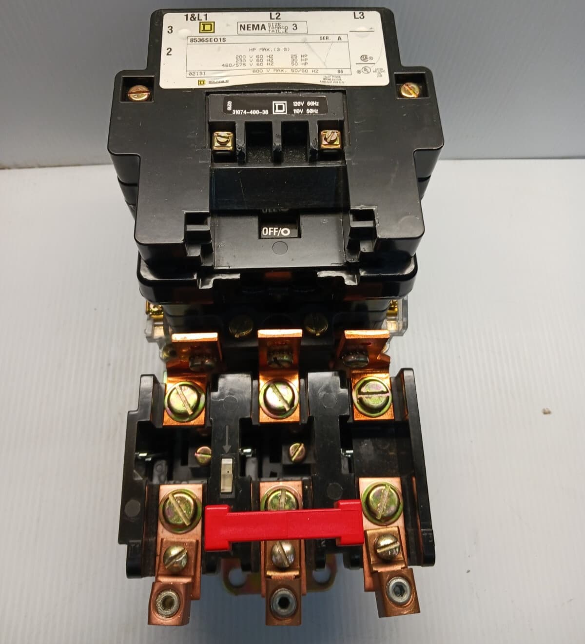 SQUARE D SIZE 3 MOTOR STARTER 8536SE01S COIL 120 V CONTACTS ARE 99.9% GOOD