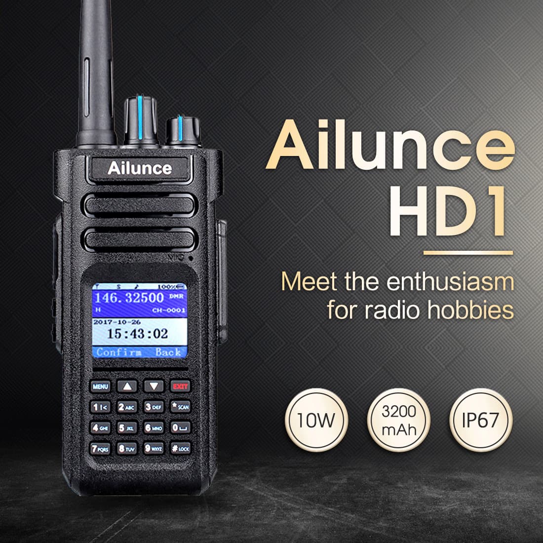 Ailunce HD1 GPS DMR Handheld Walkie Talkie Ham Radio Transceiver & Mic & USB 6