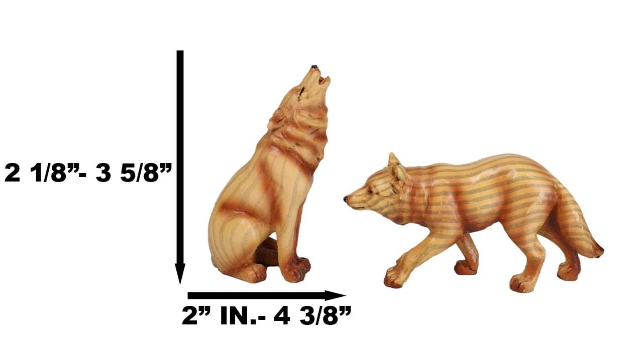 Pack of 4 Full Moon Howling Scouting Pose Alpha Gray Wolf Faux Wood Figurines 2