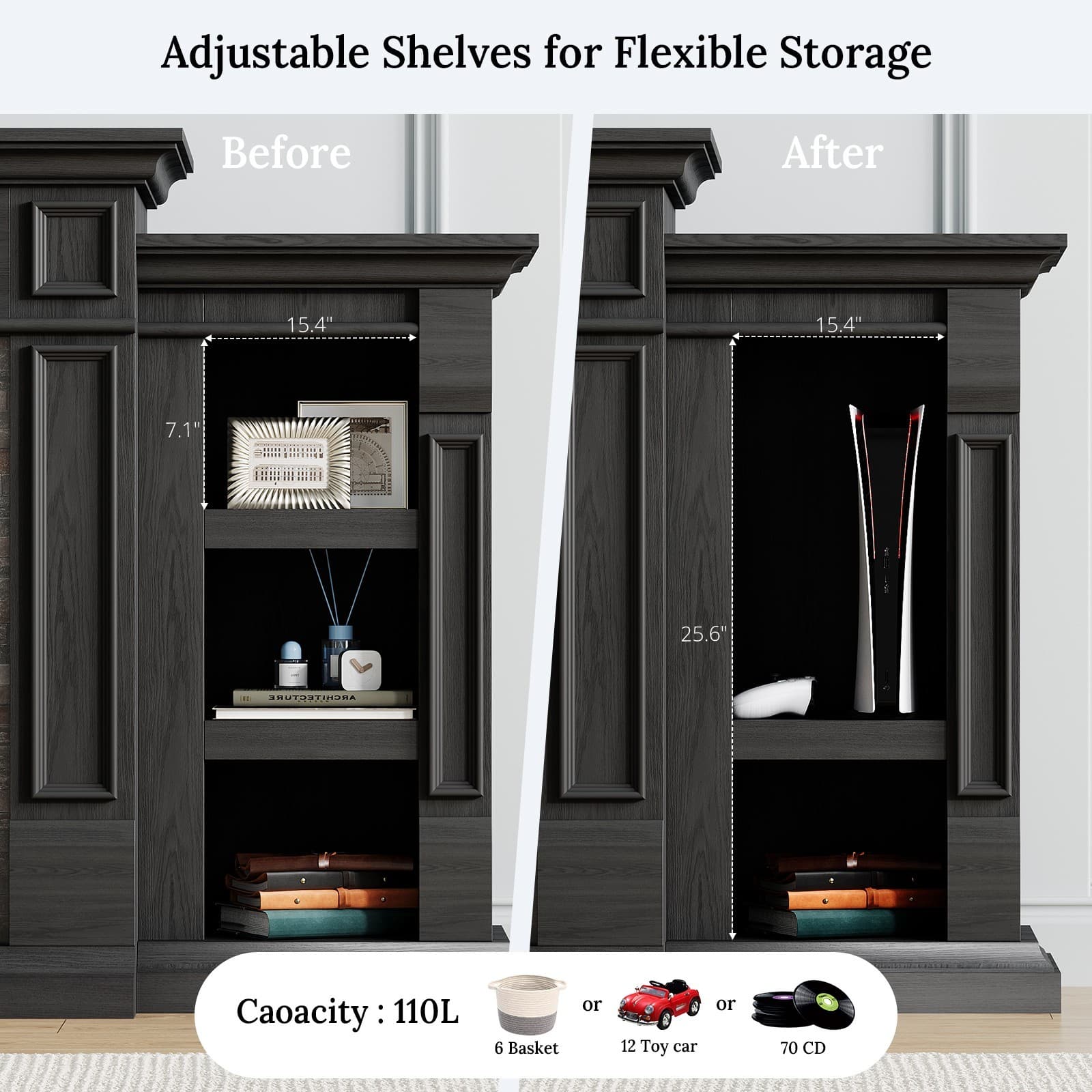 80" Electric Fireplace with Mantel, Freestanding Fireplace Heater TV Stand 1400W 3