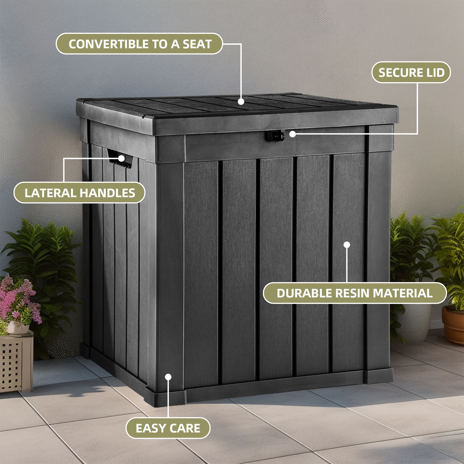 51-Gal Patio Storage Bench Box Weatherproof Resin Deck Chest with Lock & Handles 4