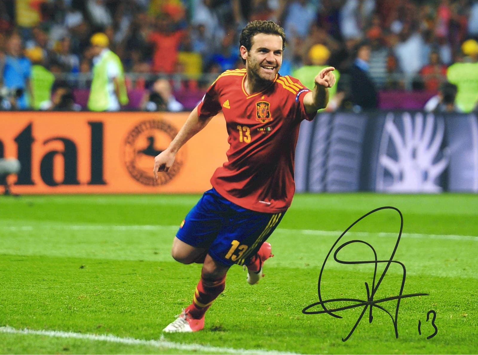 Juan Mata Spain Autographed 12" x 16" Celebrationation Photo
