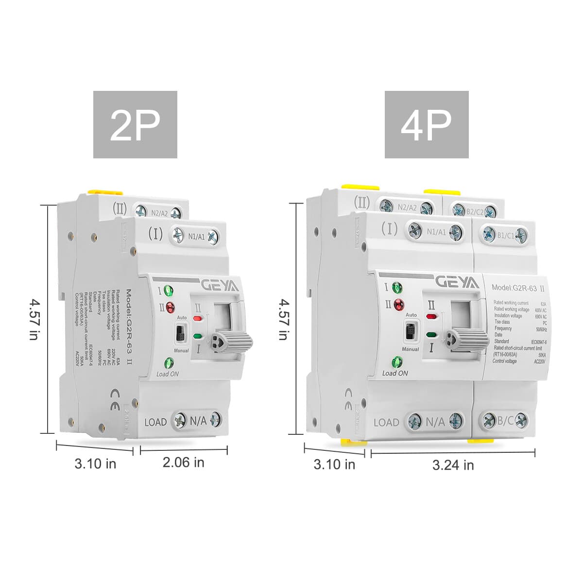 GEYA Mini Dual Power Automatic Transfer Switch 2P 63A 220V For Grid & Generator 4