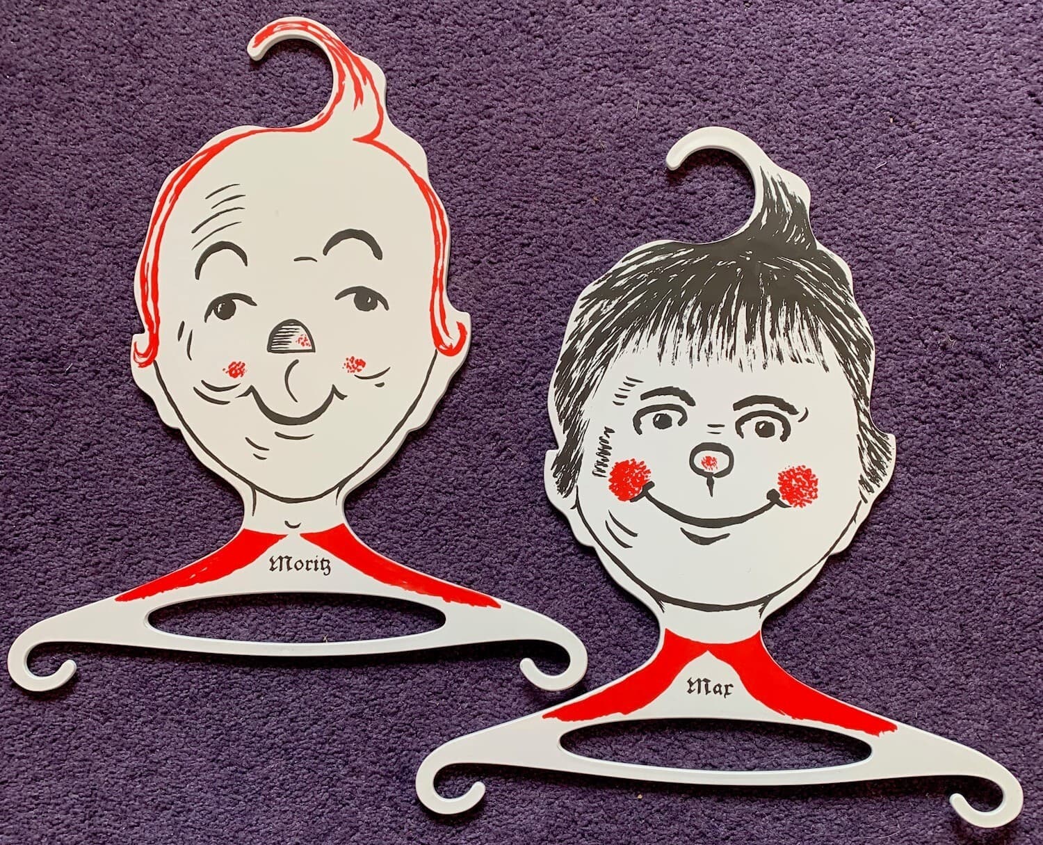 Pair of Rare Unused 1960s Max and Moritz W. German Character Hangers