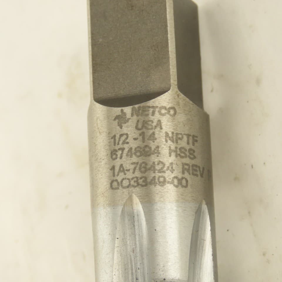 Netco 1/2-14 NPTF Bottoming Hand Pipe Tap Internal 5 Flute Straight 2