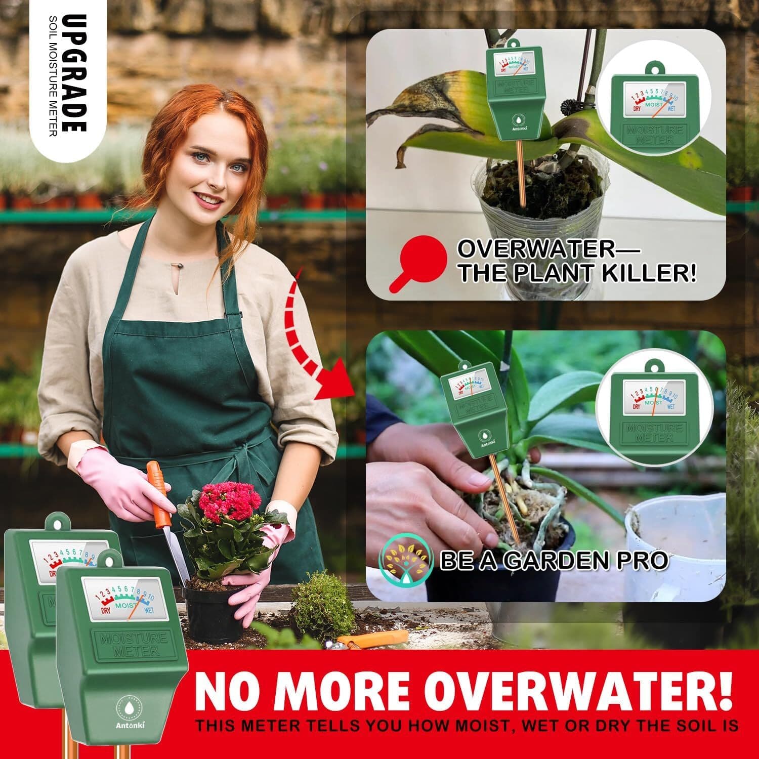 2 Pack Plant Water Meter, Soil Moisture Tester Hygrometer Sensor, Soil Water 4