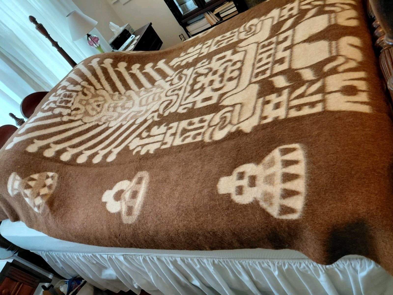 Vintage Peruvian Wool Blanket Reversible Inca Design 62" x 82" VGUC 2