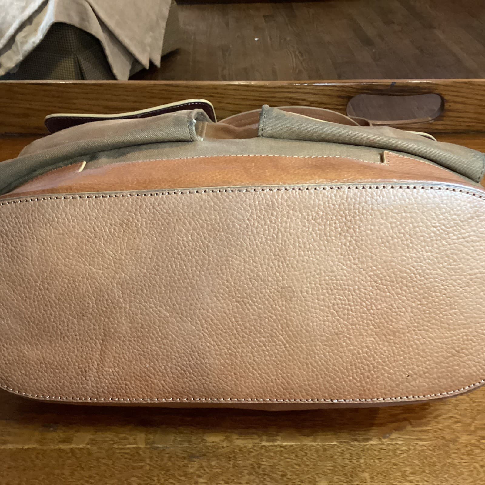 Hunter Boots Leather & Canvas Tote Bag  Brown Shoulder Pockets Travel Commute 4