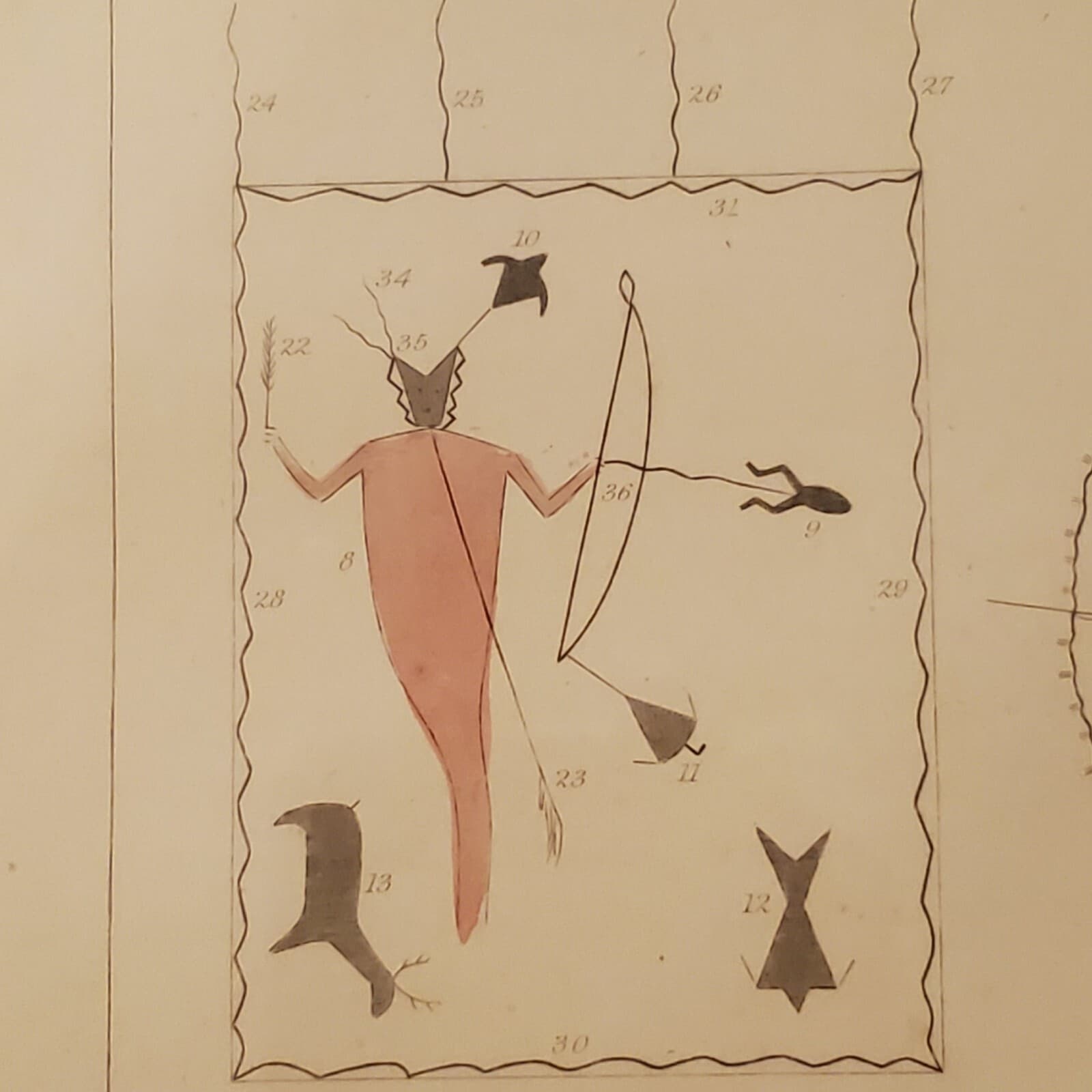  Winnebago  Drawing By Chief Little Hill Of Medicine Animal RARE 1850s  