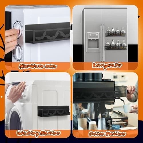 2 Pack Magnetic Spice Rack for Refrigerator Metal Magnet Basket Shelf Black Bat 5