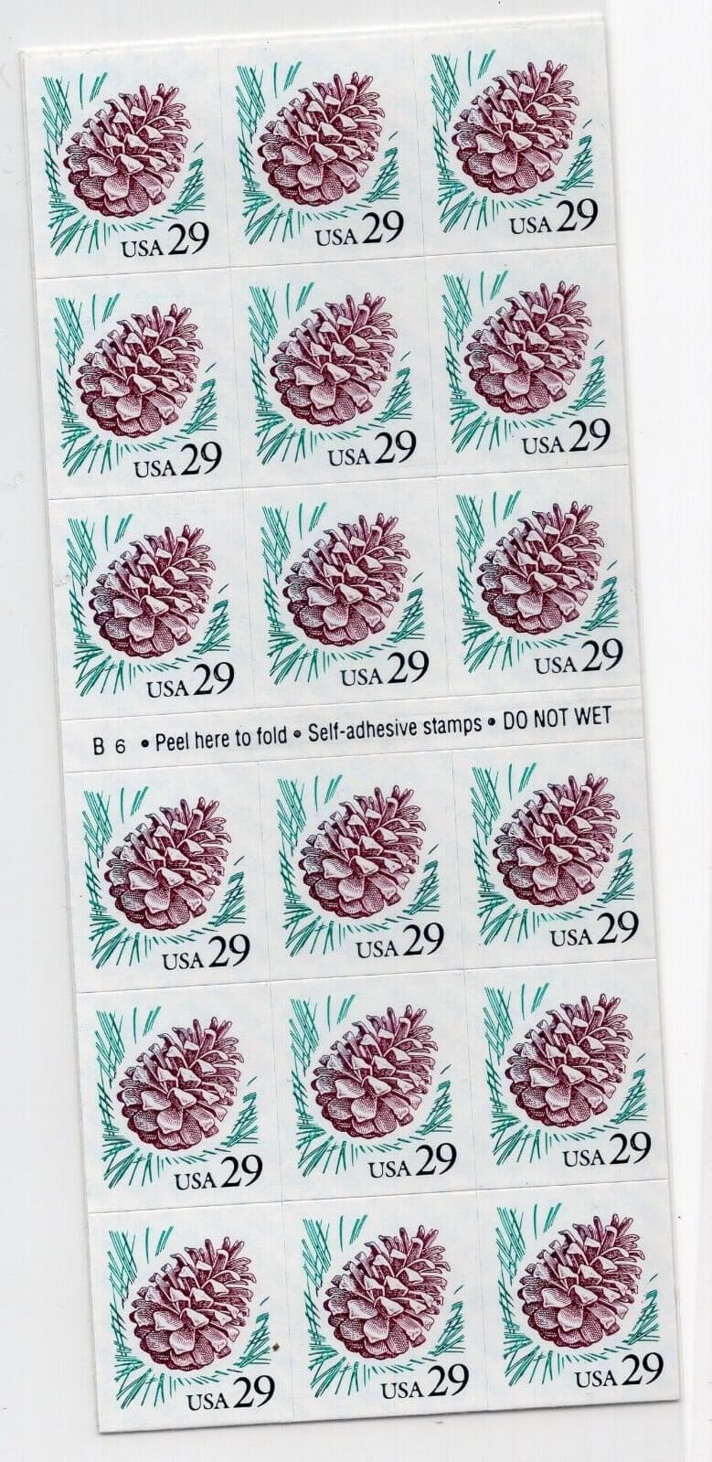 1993 29 cent Pinecone complete booklet of 18 Scott #2491a, Mint NH