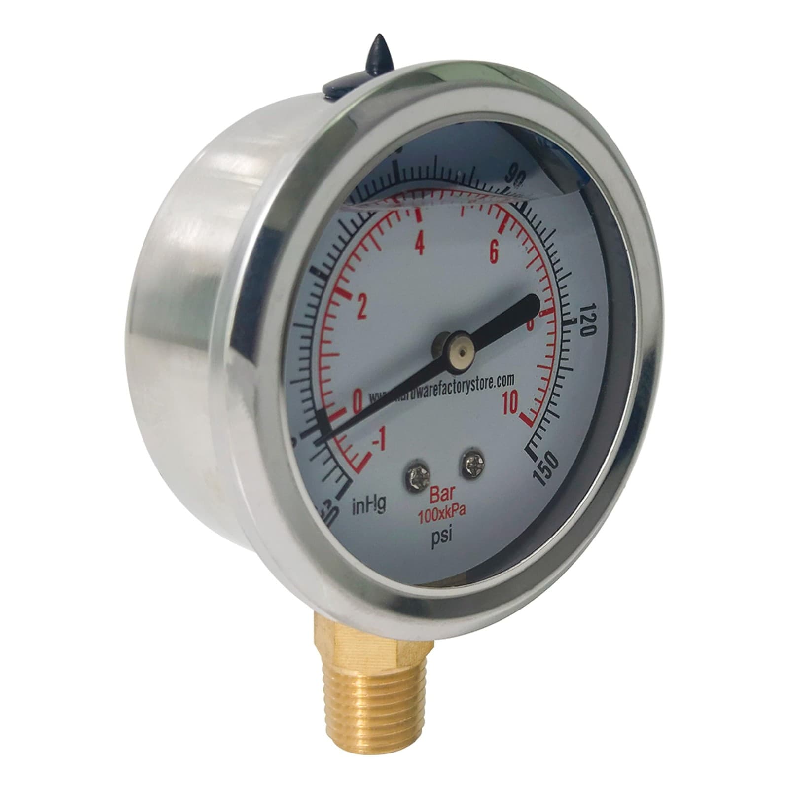 HFS(R) -30 inhg/0/150 psiI Vacuum Pressure Compound Gauge, /4" NPT Lower Mount 2