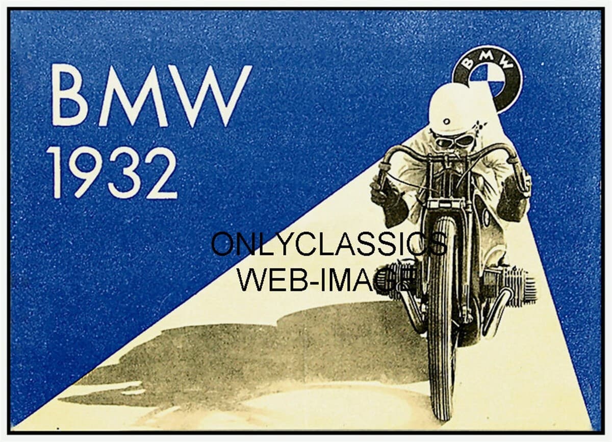 1932 BMW MOTORCYCLE RACING POSTER GREAT GRAPHICS CROUCHING RACER SPEED DEMON