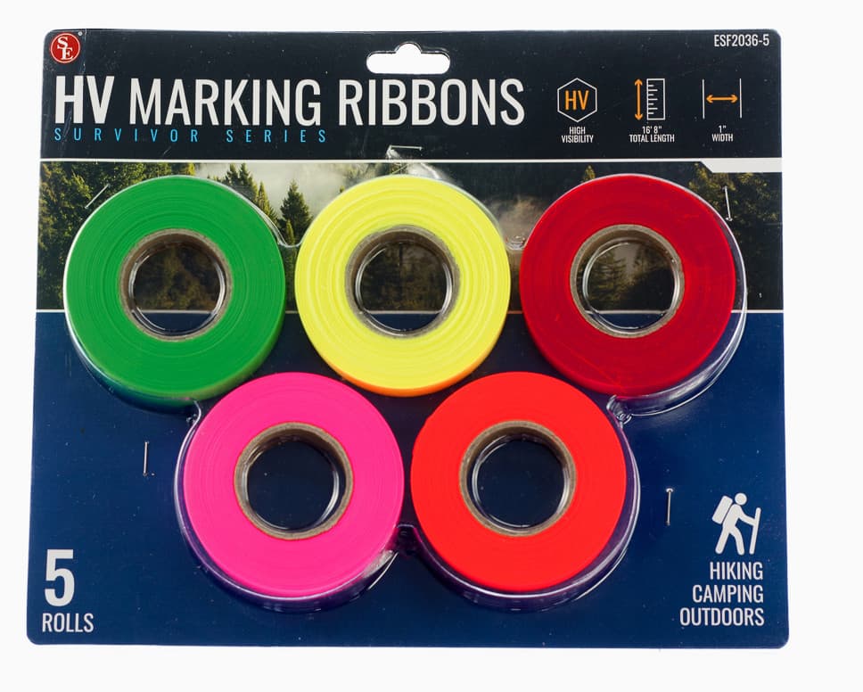 5 Pack High Visibility Neon Camping Hunting Hiking Marking Ribbon Rolls Survival