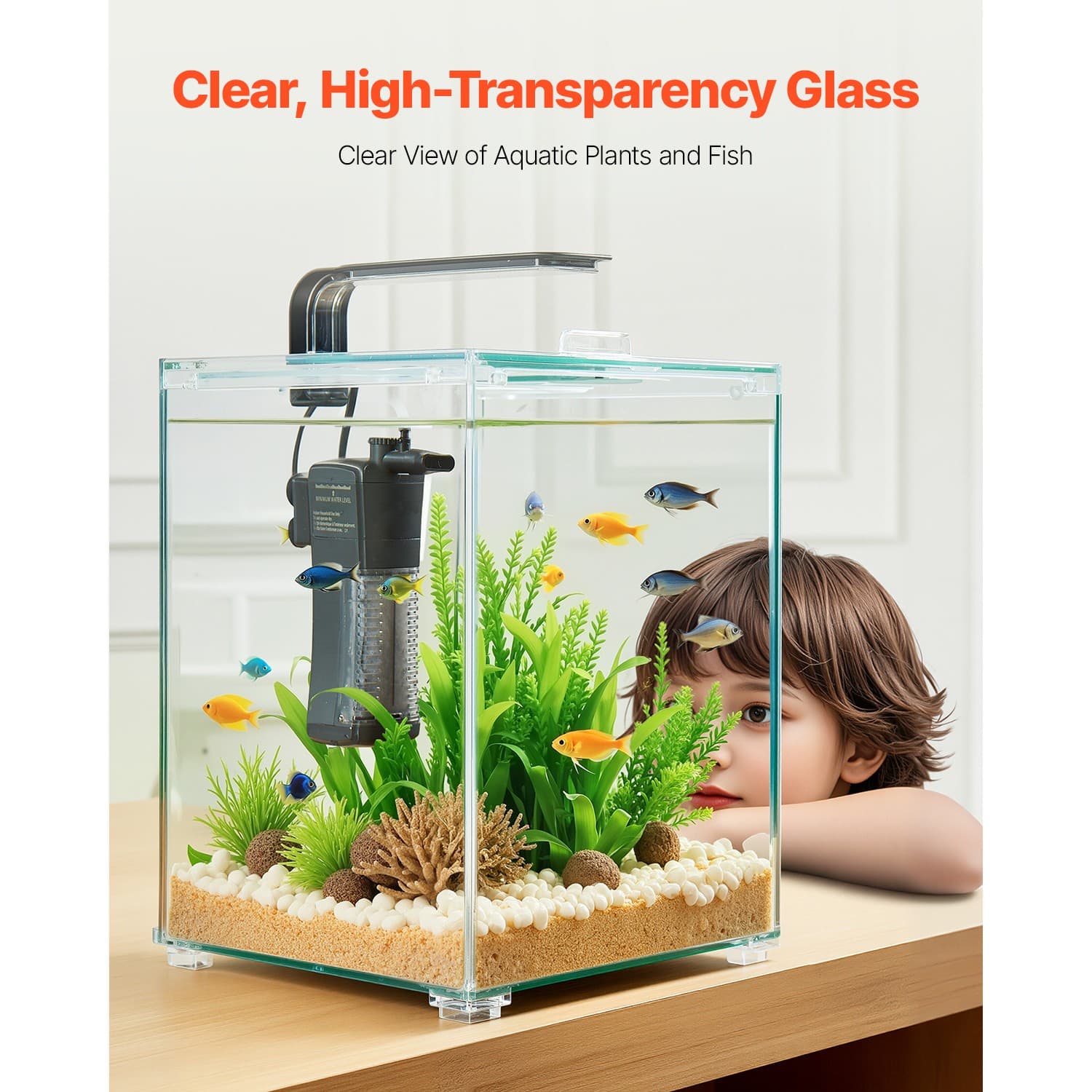 Uimoso 5gal Fish Tank Aquarium Smart Square Clear Glass 3 Color Self Cleaning 5