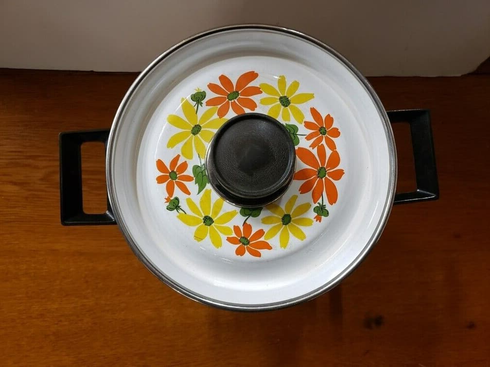 Vintage Ekco Country Garden Porcelain Clad Cookware 5 Qt Steamer Boiler Pot 5