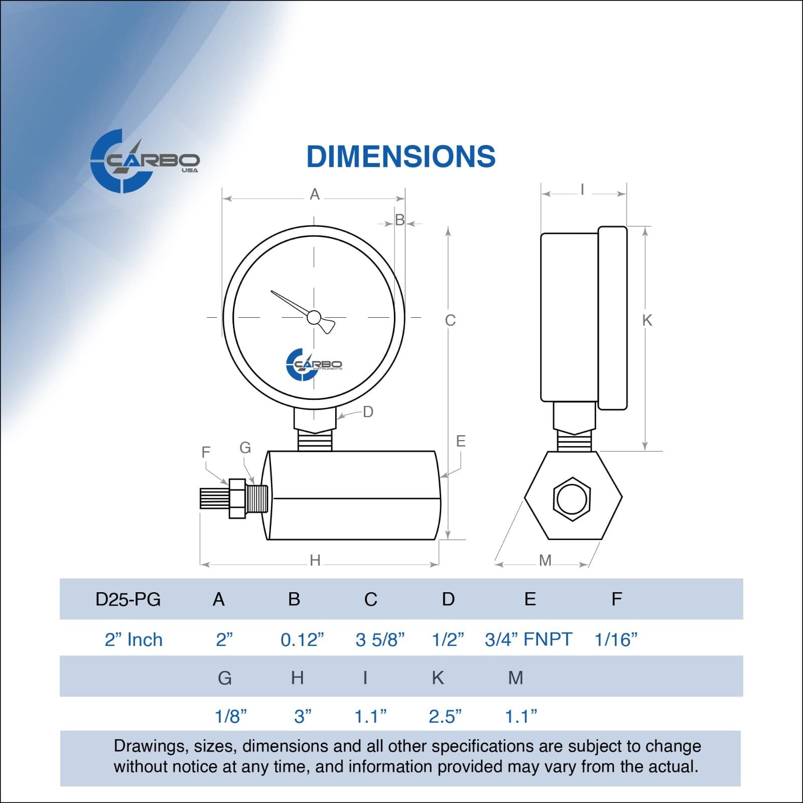Gas Test Pressure Gauge 15 Pound, 15 PSI / 100 kPa 3/4” FNPT Connection Assembly 6