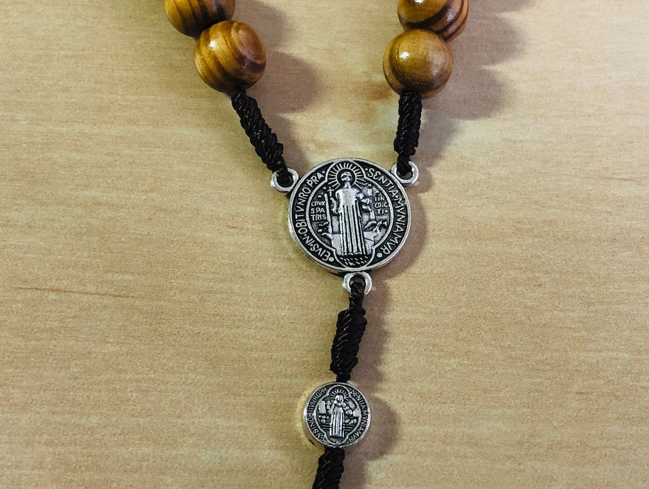 Saint St Benedict Wooden Rosary for Men Women Wood Prayer Beads Crucifix Cross  5