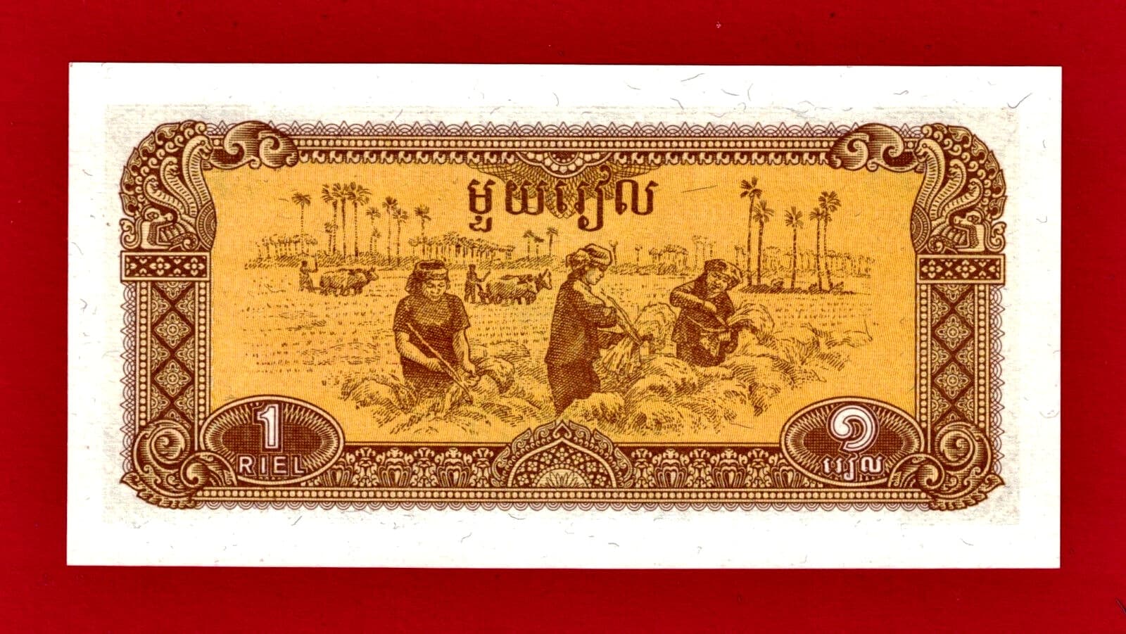 One Riel 1979 Cambodia UNC NOTE (P-28a) Last Issue in the Series - Field Workers 2