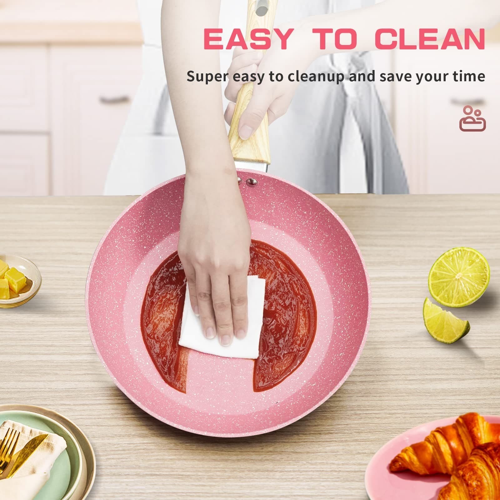 8-Inch Pink Nonstick Egg Pan, PFOA-Free Stone Cookware Skillet, Induction Com... 3