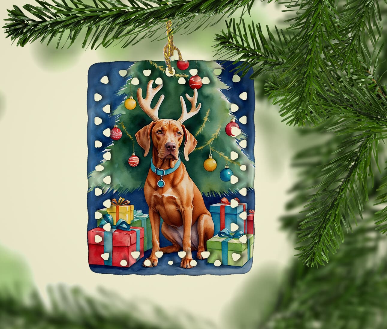 Caroline's Treasures Vizsla Christmas Reindeer Porcelain Ornament DAC7875CO2 2