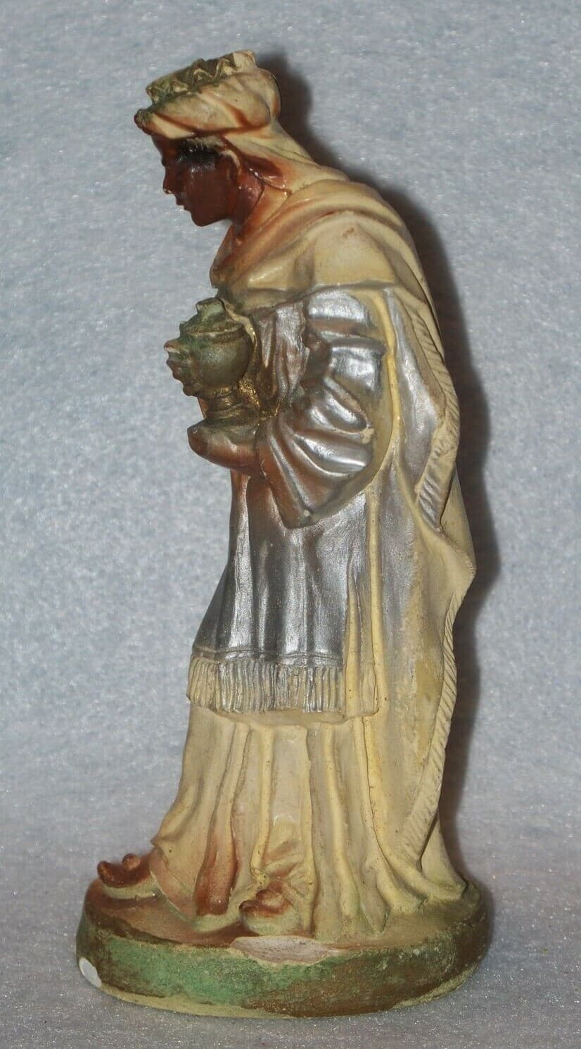 VINTAGE MID CENTURY CHALK 5 3/4" TALL WISE MAN KING CHRISTMAS NATIVITY FIGURINE 2