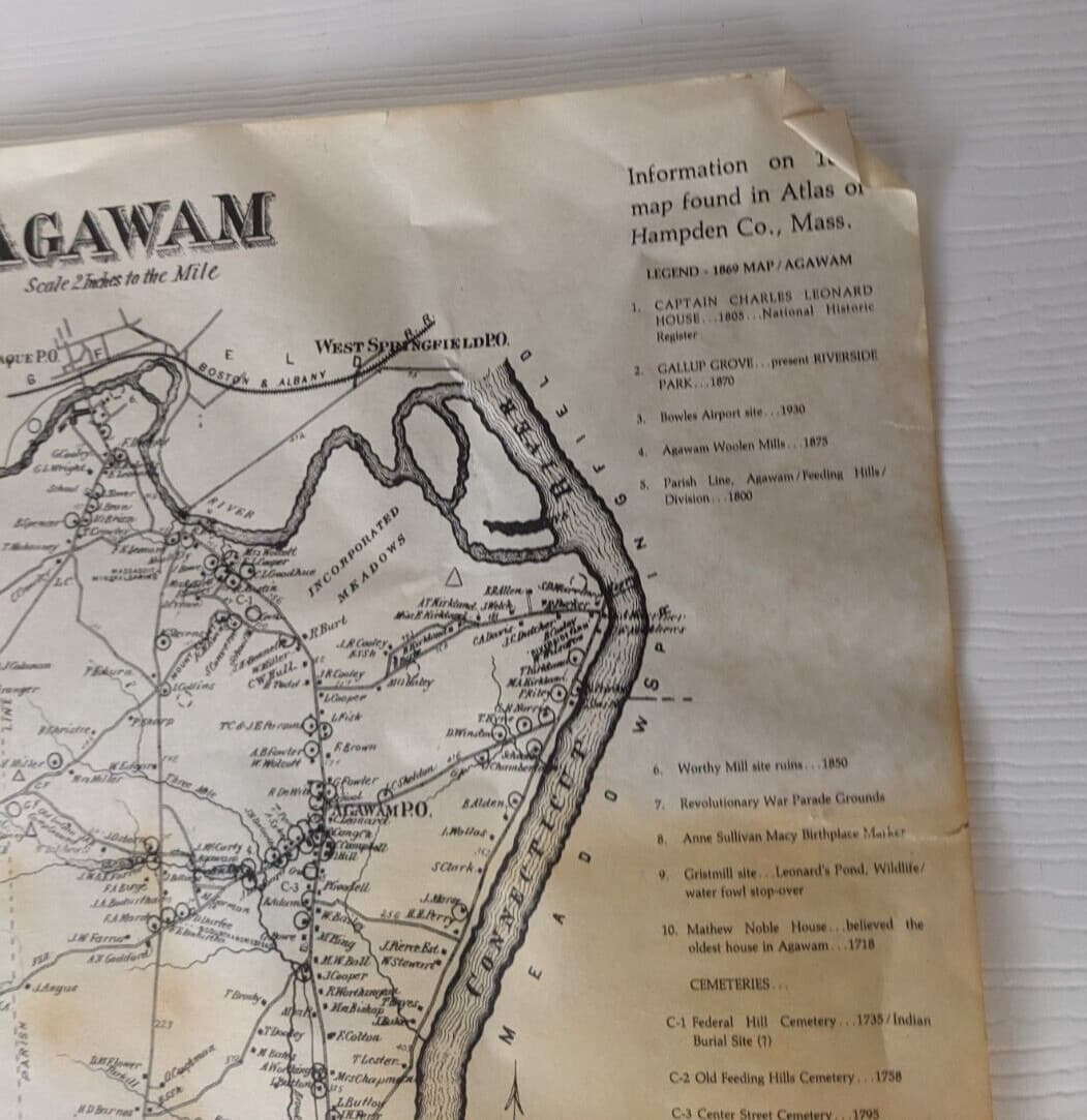 Agawam Feeding Hills MA 1869 Map with Homeowners Names Shown reprint 1983 3