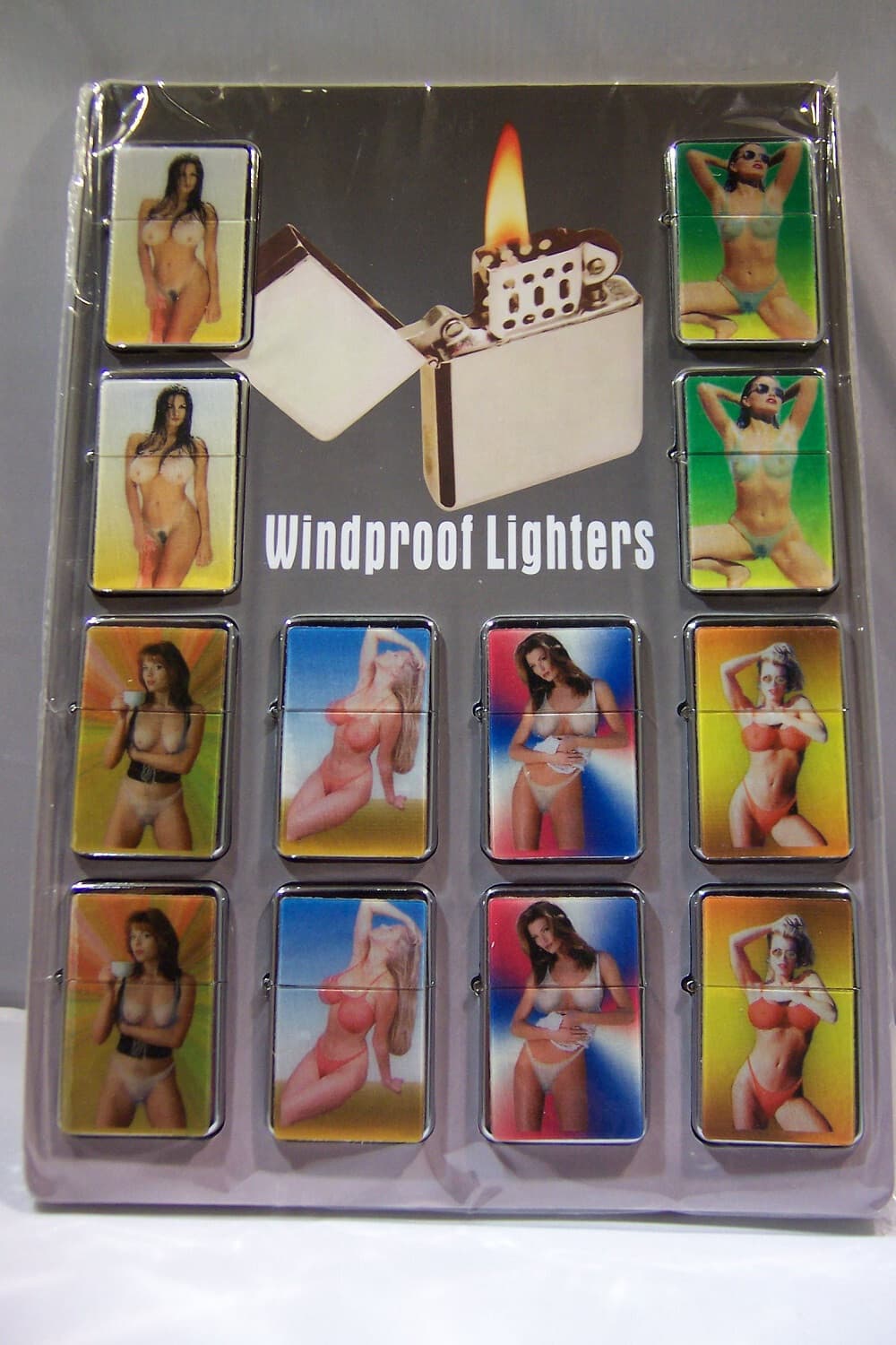 12pc LOT WINDPROOF 3D STRIPPING BIKINI FLIP TOP OIL LIGHTERS SIX DIF DISPLAY NEW 2