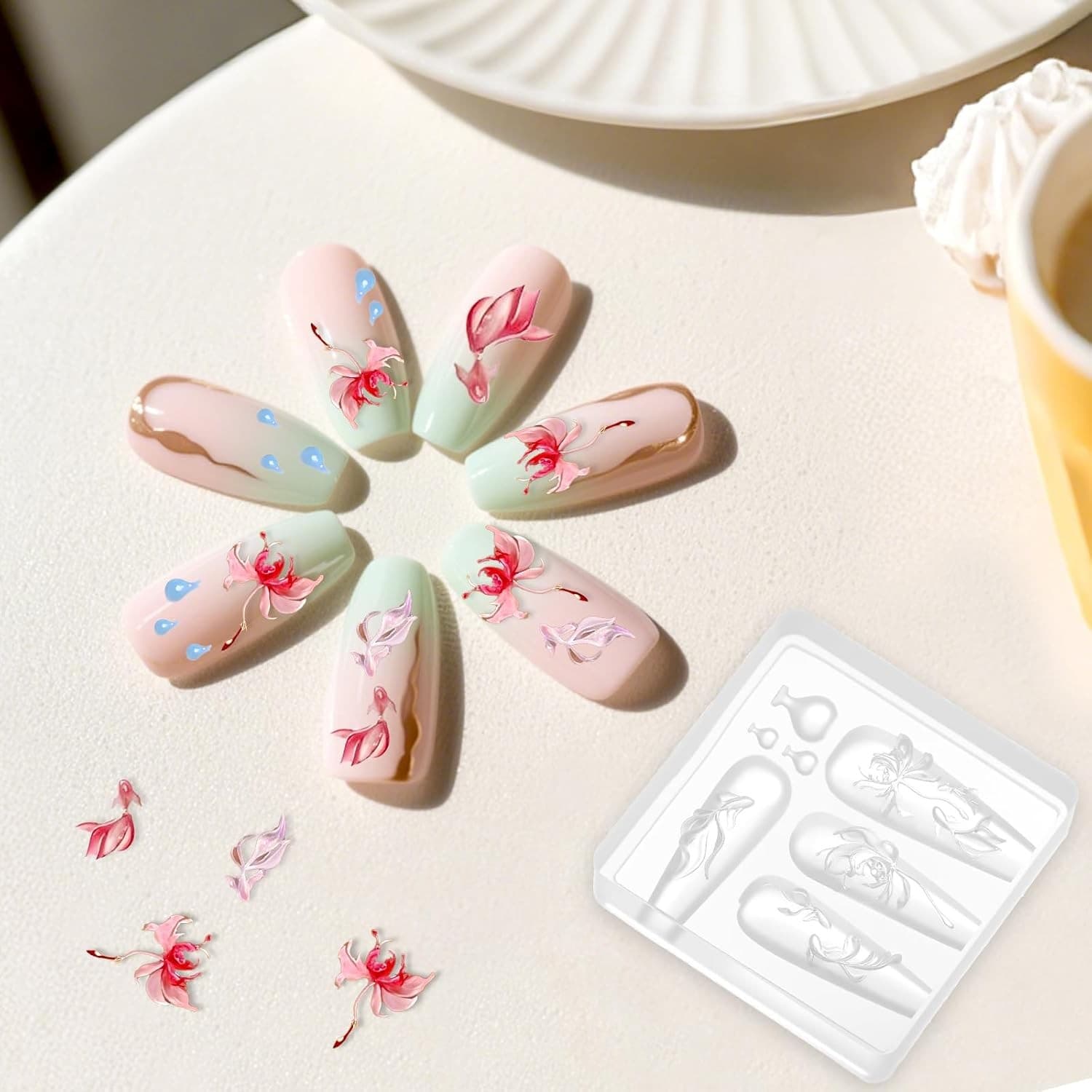 simarro 3D Lotus Flower Nail Art Mold Silicone Carving Template, Transparent  5