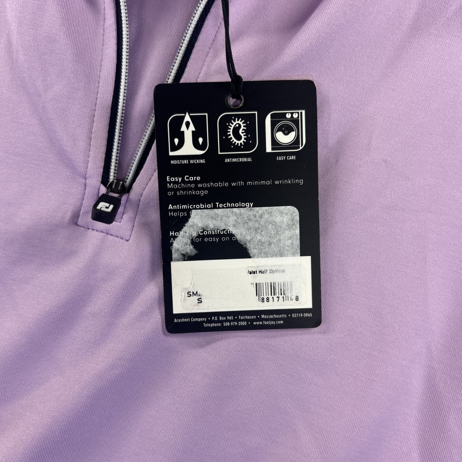 Footjoy Golf Vest Mens Small Lavender Performance 1/2 Zip Gather Wicking NEW 5