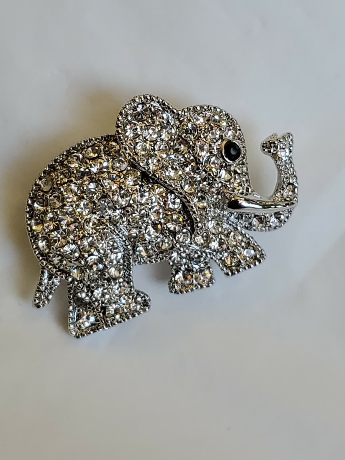 Crystal Encrusted Elephant Brooch Pin Jungle Pachyderm Silver Colored 2