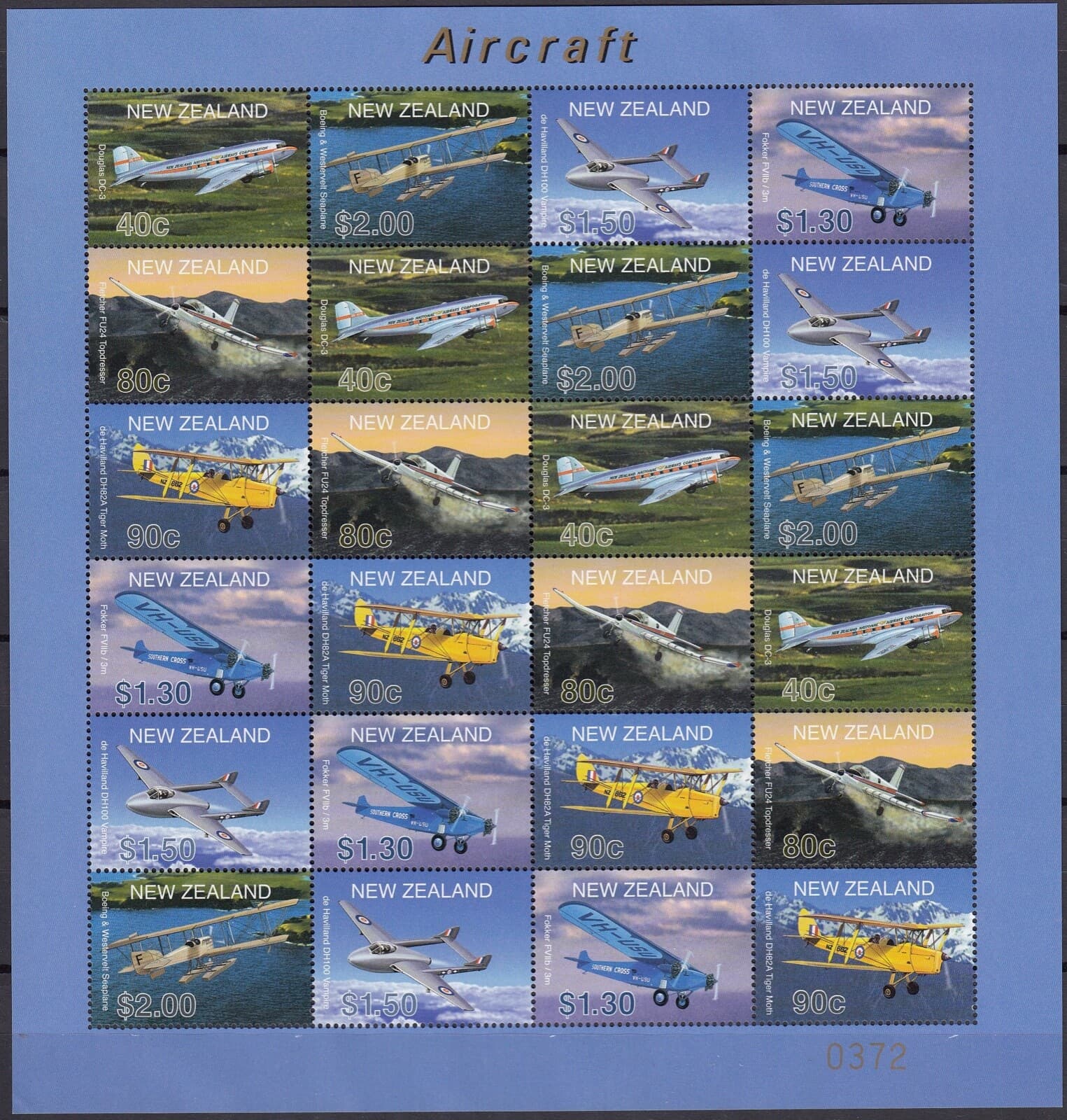 NEW ZEALAND 2001 Aircraft, Limited Edition Miniature Sheet MNH