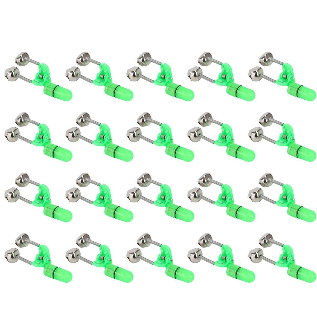 20 PCS LED Night Fishing Bite Bait Alarm 2 Bells Light Rod Tip Clip Alert Ring 5