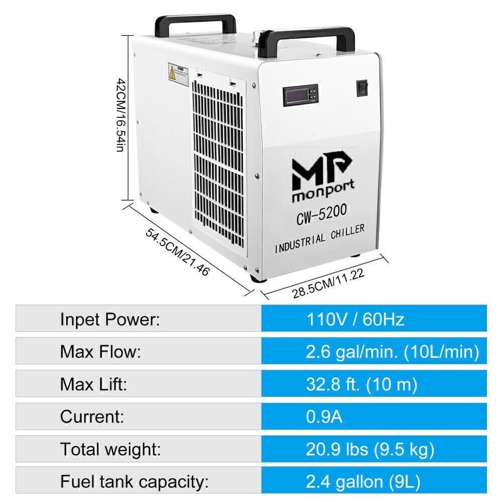Monport 6L Water Chiller CW-5200 for 50W-150W CO2 Laser Tubes CO2 Laser Engraver 4