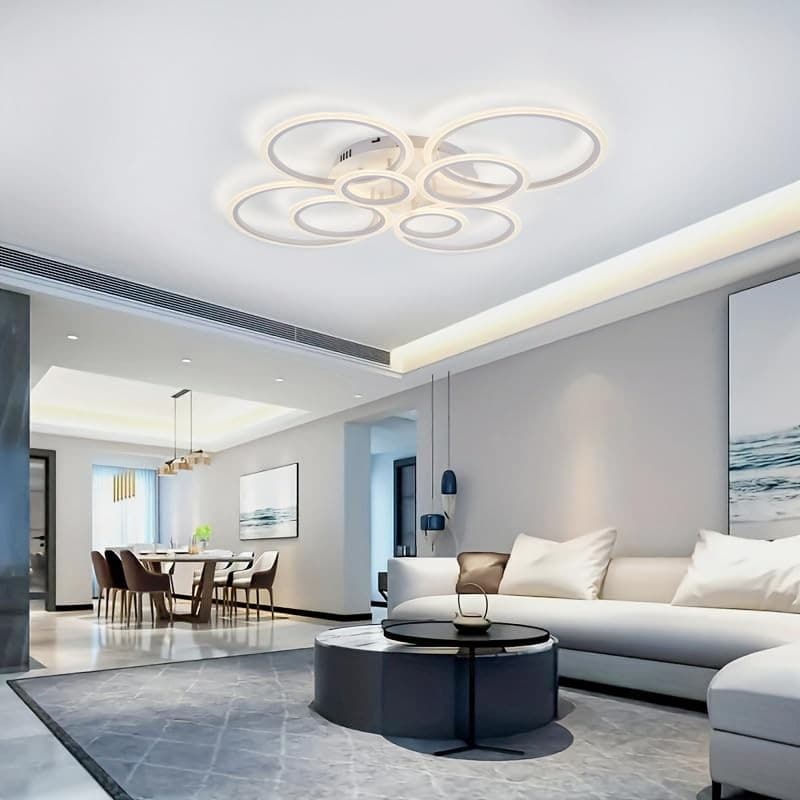 Dimmable LED Flush Mount Ceiling Light with Remote Control, 8 8 Rings White 6