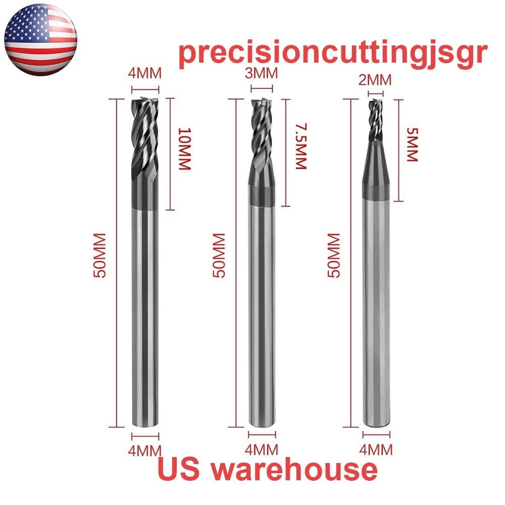CNC End Mill Set Carbide Tungsten Steel 4 Fultes Milling Cutter Router Bits R... 3