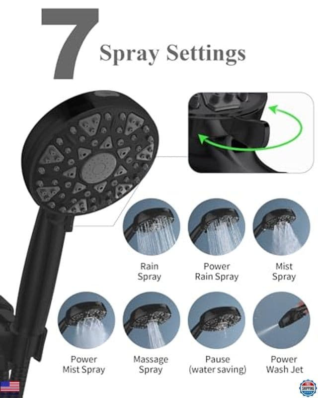 Shower Head With Handheld High Pressure 7 modes, Built-in Power Wash to Clear 3